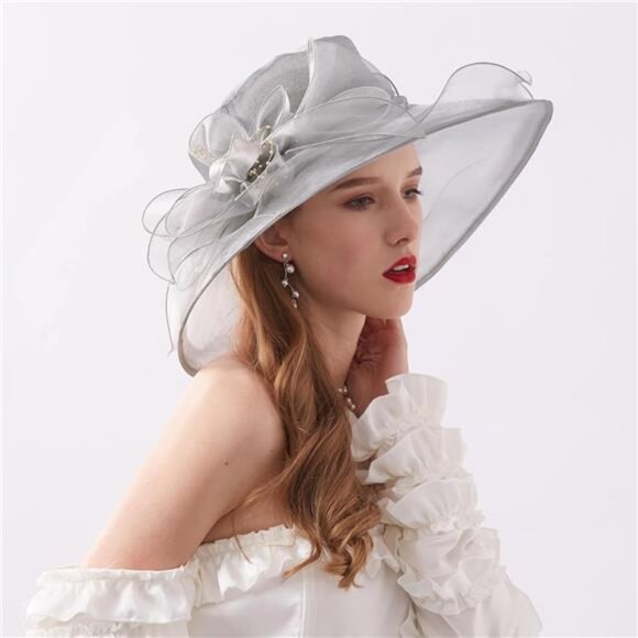 Kentucky Derby Hats - Organza Hat Fascinator Hat Grey2 - Picture 5 of 6